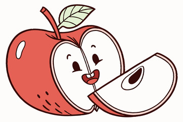 Outlined Cartoon Apple. Raster Illustration