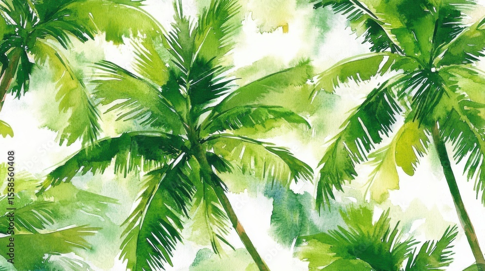 Poster lush green palm trees in serene tropical setting during daytime