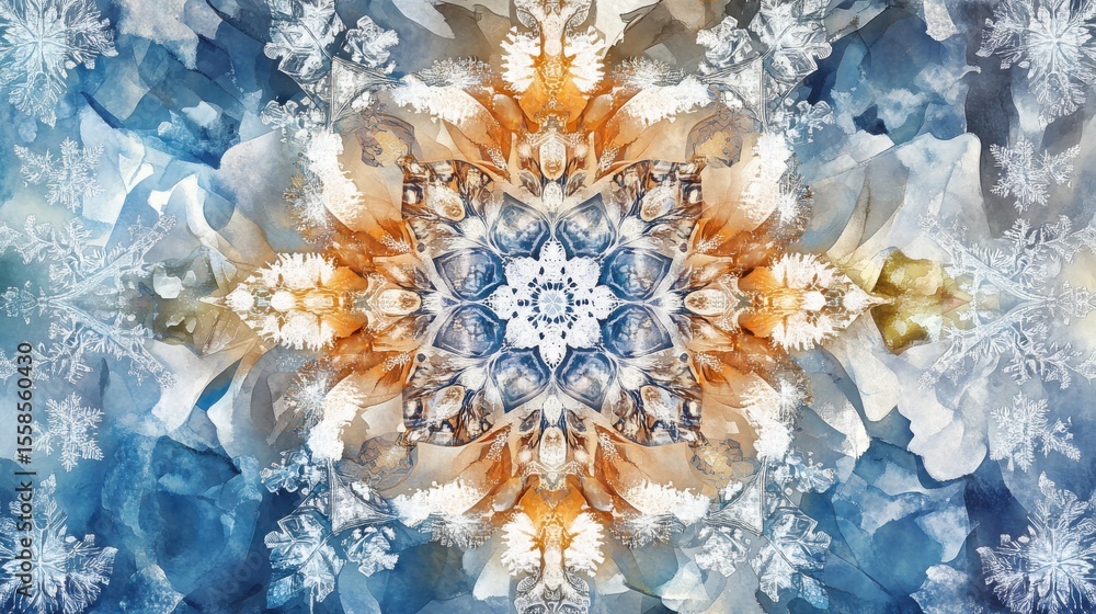 Poster serene mandala pattern with snowflakes in digital art