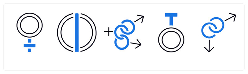 A set of 5 mix icons as gender, bisexual, male