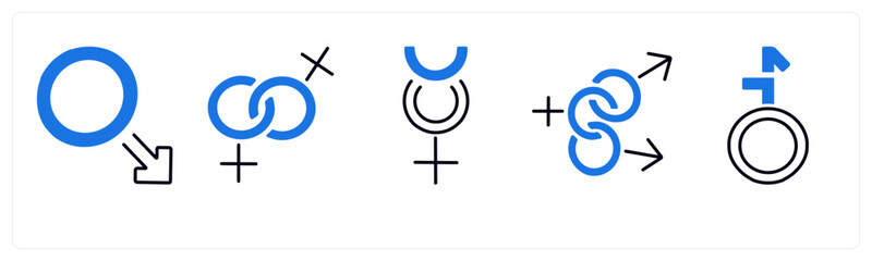 A set of 5 mix icons as gender, bisexual, male