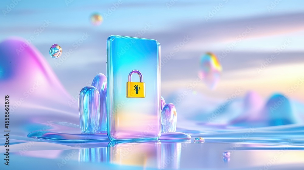 Poster Smartphone displaying padlock in a serene digital environment