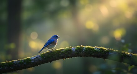 Obraz premium Serene Western Bluebird at Sunrise A Moment of Tranquility in Nature's Embrace