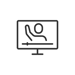 Livestream linear icon. Person speaking or broadcasting from screen. Streaming, webinar, online content. Editable stroke.