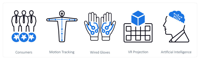 Obraz premium A set of 5 mix icons as consumers, motion tracking, wired gloves