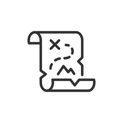 Treasure map, linear icon. Exploration, adventure, or pirate treasure hunting. Line with editable stroke.