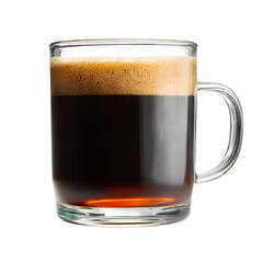 Americano in a clear glass mug, light reflections, white background