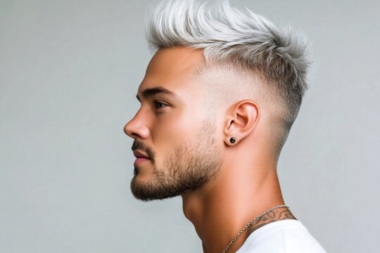 Young man showing silver hair and fade haircut - Powered by Adobe