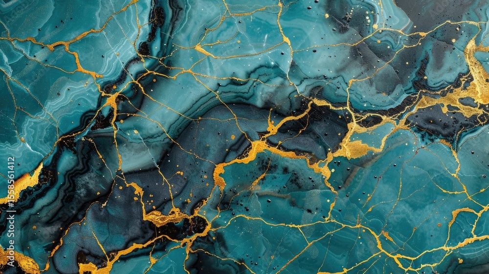 Aufkleber abstract teal and gold marbled background with intricate patterns. luxury design. background image o