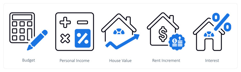 Obraz premium A set of 5 mix icons as budget, personal income, house value