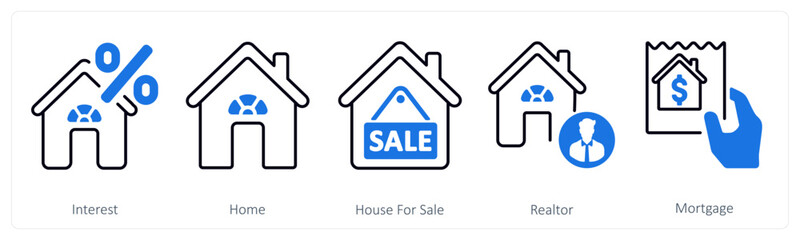 A set of 5 mix icons as interest, home, house for sale