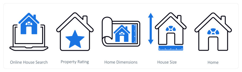 Obraz premium A set of 5 mix icons as online house search, property rating, home dimensions