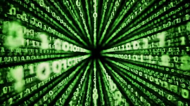 Green binary code stream, digital background, tech website