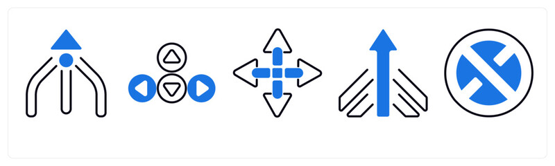 A set of 5 mix icons as arrow, map, navigation