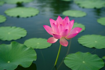 Pink lotus blossoms flourish in freshwater lakes