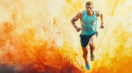 Obraz premium Determined man running outdoors in abstract nature background