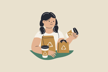 Illustration of Woman with Eco Packaging