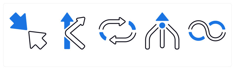 A set of 5 mix icons as arrow, map, navigation