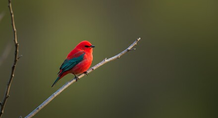 Vibrant Scarlet Tanager Perched on a Branch