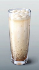 Glass filled with creamy white drink topped with carbonated bubbles from above