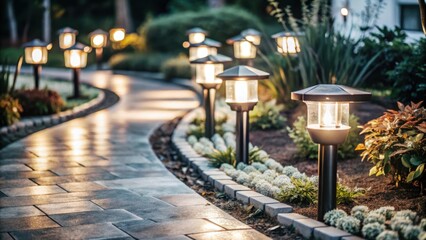 pathway lights illuminate garden path at night