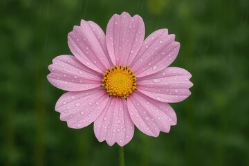 Fototapeta premium Delicate pink blossom adorned with raindrops in a lush garden