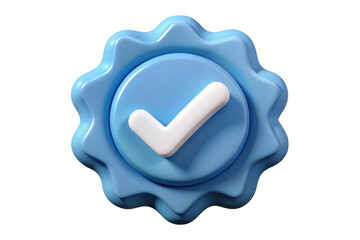 3d rendered blue checkmark badge isolated on transparent background