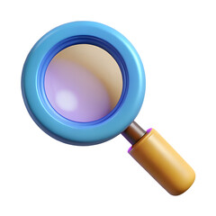 magnifying glass, 3d cartoon ,isolated on transparent white background