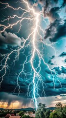 A dramatic lightning bolt splits the pitch-black sky