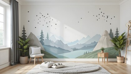 Kids Room Wall Mockup with Transparent Background for Easy Custom Wallpaper Design Application
