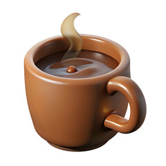 cup of hot chocolate, 3d cartoon ,isolated on transparent white background