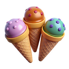 ice cream cone, 3d cartoon ,isolated on transparent white background
