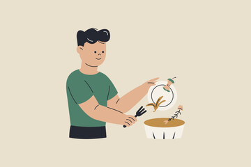 Illustration of Man Composting Food Scraps