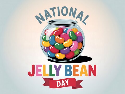 Illustration of national jelly bean day with jar filled with colorful beans - Powered by Adobe