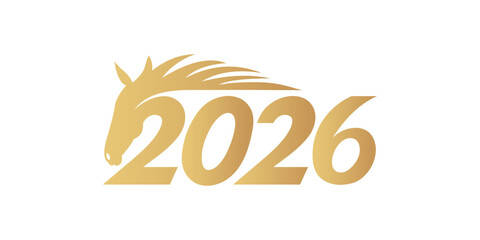 Vector 2026 text with a stylized horse head, symbolizing the Chinese zodiac. A greeting for the new year, it celebrates the Asian tradition in Asia and Chinese culture.