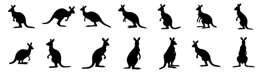 Kangaroo Silhouette Vector Collection – Australian Wildlife Icons in Various Poses