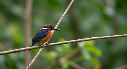 Fototapeta premium Vibrant Rufous-bellied Kingfisher Perched on Branch