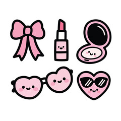Vector art of cute pink makeup and fashion accessories isolated on white background
