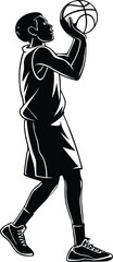 Silhouette of a basketball player preparing to shoot the ball