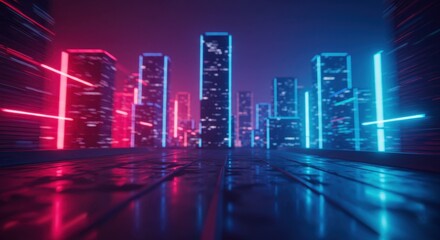 Neon Metropolis: A Futuristic Cityscape Bathed in Electric Lights, Cyberpunk Cityscape: Reflections of a Neon-Lit Urban Future