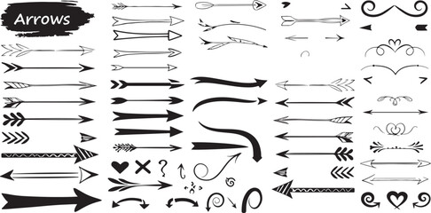 Hand Drawn Arrow Icons Various Black and White Styles Collection of Unique Arrows