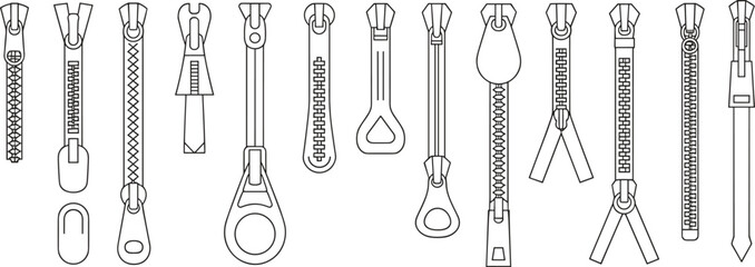 Vector Fashion CAD Top View Drawing of Zipper Pullers for Apparel Design