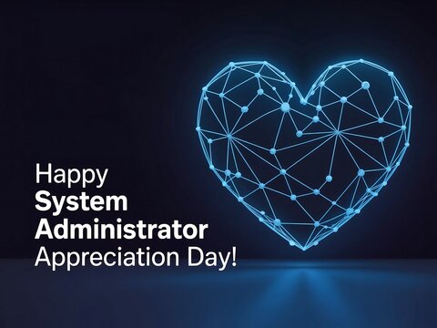 Glowing network heart for system administrator appreciation day on dark background
