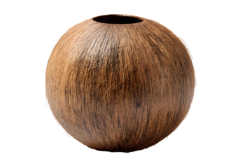 Isolated natural coconut with a hole on top against a transparent background