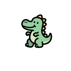 Vector art of a cute green cartoon dinosaur character isolated on white background
