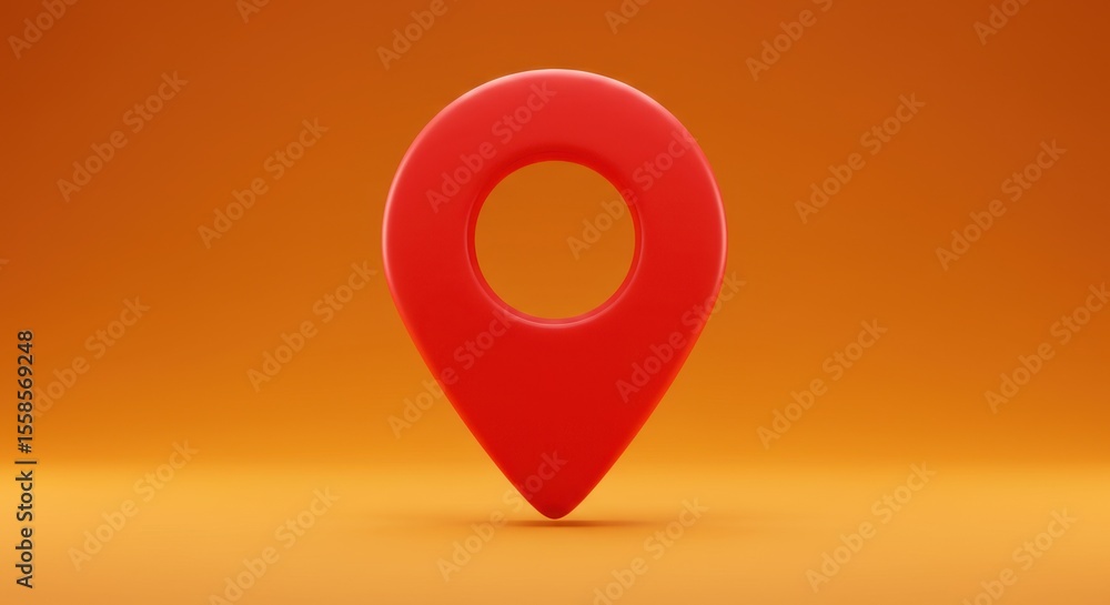 Fototapete Red Map Pointer on a Neutral Orange Backdrop, Minimalist 3D Location Marker,  3D Rendering of a Glossy Red Map Pin Isolated