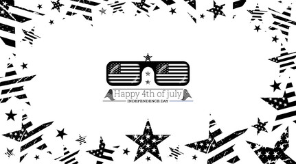 Black abstract 3d usa flag frame, retro style glasses with american flag, independence day text vector. Usa freedom flag glasses to use for 4th july independence day, memorial day projects. 