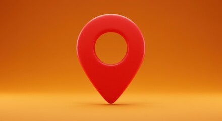 Red Map Pointer on a Neutral Orange Backdrop, Minimalist 3D Location Marker,  3D Rendering of a Glossy Red Map Pin Isolated