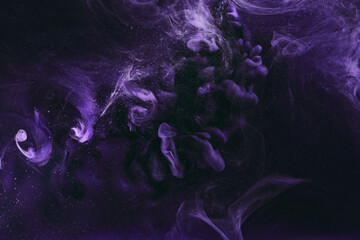 Abstract colorful background. Moving flow of purple paints, fluid liquid art, space sky