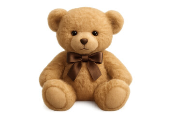 Obraz premium Plush teddy bear wearing brown bow, nestling softly on neutral surface, ready for design projects with clean transparent backdrop